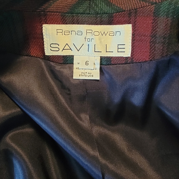 Rena Rowan for Saville VINTAGE Green Red Plaid Wool Blazer Jacket Size 6 - Picture 5 of 7